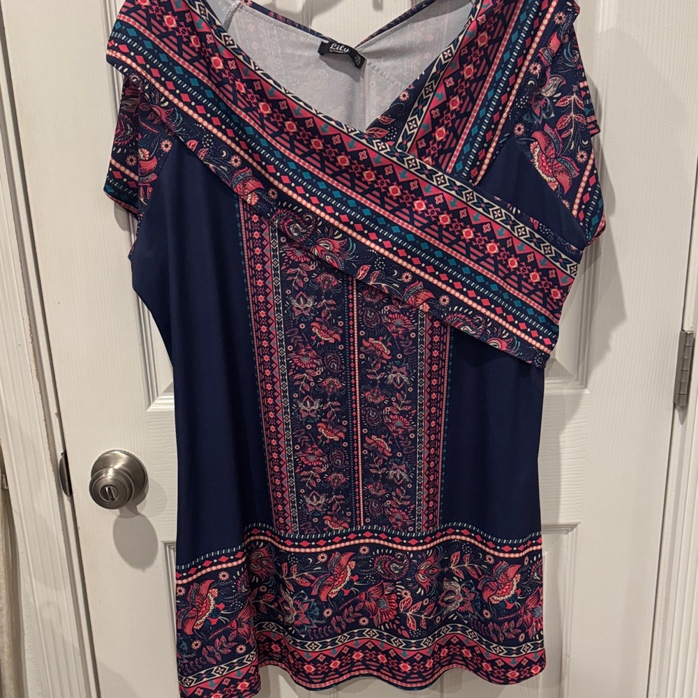 Lily Navy and Pink Boho Mini Dress